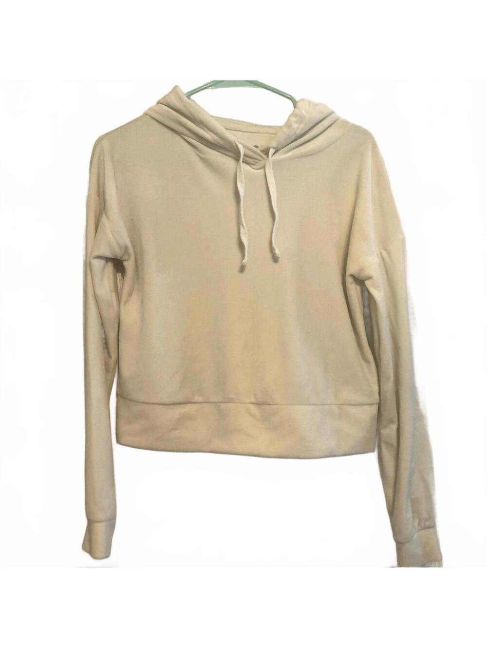 Ivory Velour Cropped Hoodie Soft Plush Y2K Loungewear
